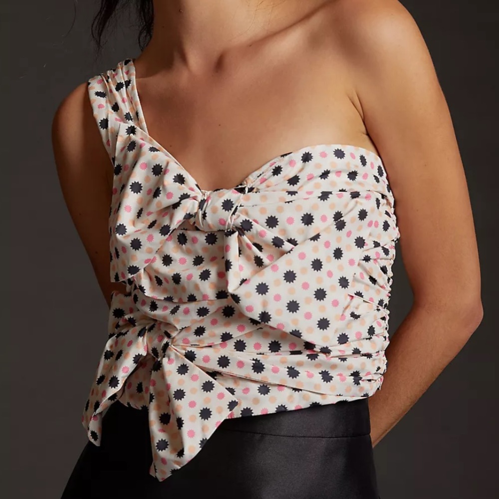 NWT Anthro Maeve Neutral Motif Bow-Tie One-Shoulder Tank